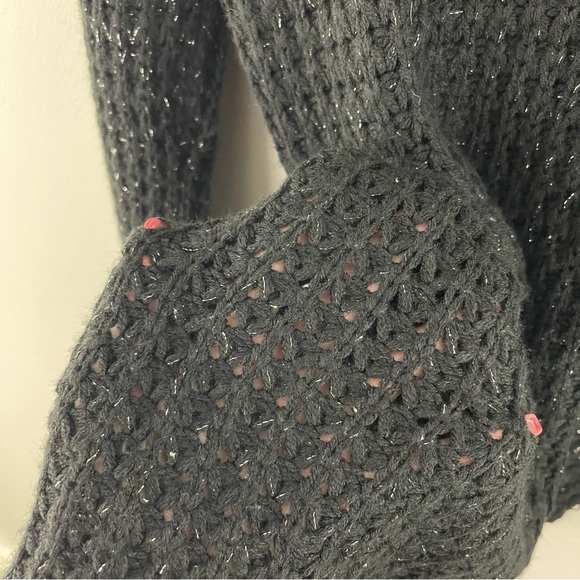 SAY WHAT? Vintage Y2K 2000 Black Crochet Knit Asymmetrical Hem Cardigan Sweater - Picture 14 of 14